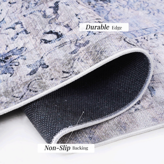 Sunvega Machine Washable Blue and Cream 5x8 Non-Slip Low Pile Area Rug