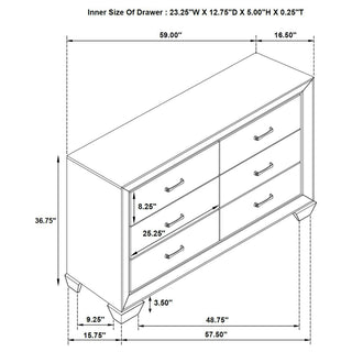 Sunvega Mid-Century Modern Six-Drawer Dresser in Washed Taupe Finish with Exposed Wood Grain