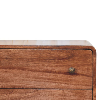 Sunvega Curved Honey Caramel Solid Wood Chest with Shiny Accent Knobs