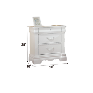 Sunvega Estrella White Finish Pine Wood Nightstand with 3 Drawers