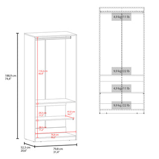 Sunvega Two-Door Wardrobe with Hanging Rod and Two Shelves for Bedroom