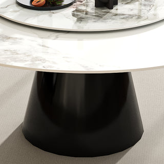 Sunvega 59 Inch Round Sintered Stone Dining Table with Stainless Steel Base for 6-8