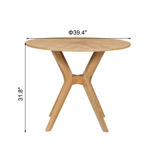 Sunvega Mid-Century Modern 39.4 Inch Round Dining Table with Intersecting Wooden Legs