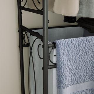 Sunvega Heavy Duty Metal Laundry Hamper Cart with Hanging Rail and Storage Shelf