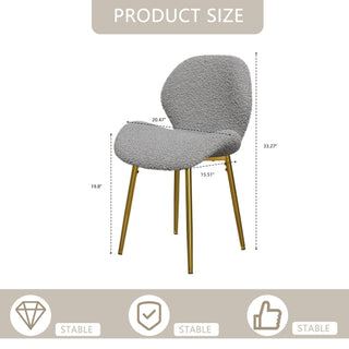 Sunvega Modern Minimalist White Teddy Velvet Dining Chairs Set of 2 with Gold Metal Legs