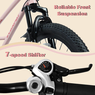 Sunvega 20 Inch 7-Speed Mountain Bike for Boys and Girls Ages 6-12 with Front Suspension