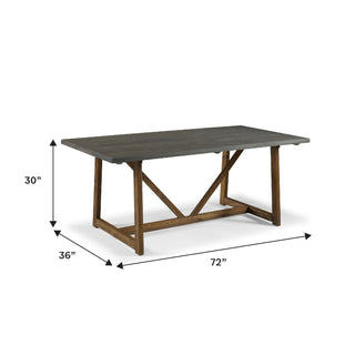 Sunvega Modern Farmhouse Solid Wood Trestle Dining Table in Grey Brown