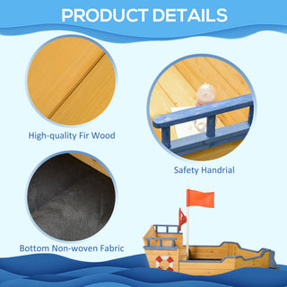 Sunvega Wooden Pirate Sandbox with Bench Seats, Storage, and Non-Woven Fabric Liner