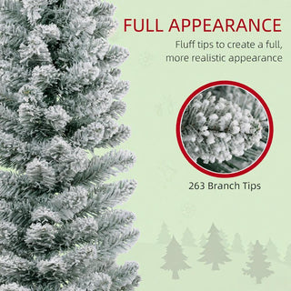 Sunvega Pencil Artificial Xmas Tree with Faux Snow Flocked Full Branch Tips Flame-retardant