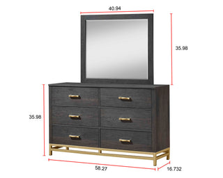 Sunvega Contemporary Gray Finish Dresser with Six Storage Drawers and Gold Accents