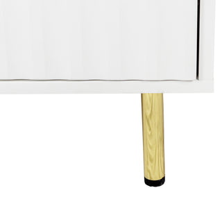 Sunvega White Fluted 3-Door Large Storage Sideboard Cabinet with Gold Handles