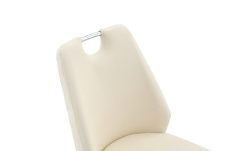 Sunvega White Faux Leather Dining Chairs Set of 2 with Gold Mesh Texture and Chrome Handle