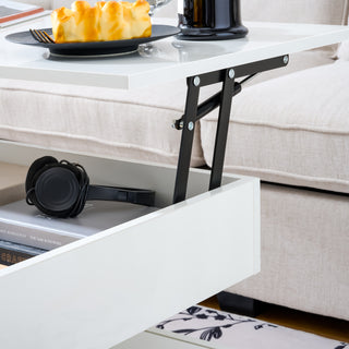 Sunvega Modern Lift Top Coffee Table with LED Lights 2 Drawers and Hidden Storage