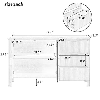 Sunvega Modern Wave-Pattern Sideboard with 3 Drawers and Hooks for Living Room