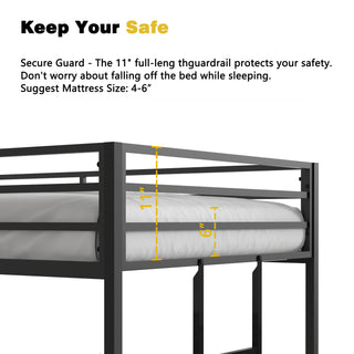 Sunvega Twin Over Twin Metal Bunk Bed with Ladder Guardrails for Kids Adults Bedroom