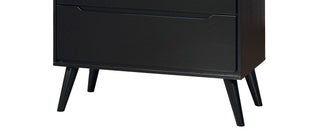 Sunvega Mid-Century Modern Black Chest with 4 Recessed Handle Drawers and Tapered Legs