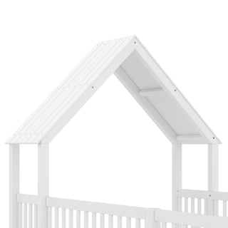 Sunvega Full Size House Floor Bed with Door and Full-Length Guardrails for Kids