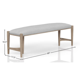 Sunvega Sand Colored Upholstered Bench with Nail Head Trim and Triad Bases