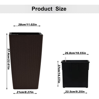 Sunvega Modern Faux Rattan Square Planter with Automatic Watering System for Home and Garden