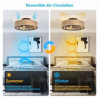 Sunvega Modern Drum Caged Ceiling Fan with Remote and Light for Bedroom