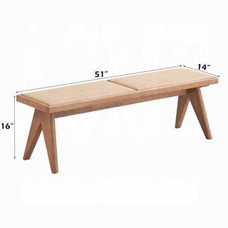 Sunvega Mid-Century Modern Rattan Bench with Natural Finish for Kitchen Dining