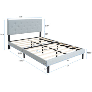 Sunvega Modern Upholstered Platform Bed Frame with Button Tufted Linen Headboard