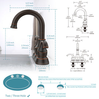 Sunvega Brushed Gold 2-Handle 4-Inch Centerset Vanity Sink Faucet with 360 Degree Rotating Spout