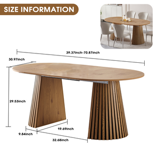 Sunvega Flexible Extendable Oval Wooden Dining Table with Slatted Legs for Space Saving