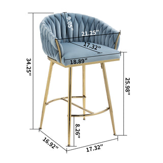 Sunvega Lambswool Fabric Counter Height Bar Stools Set of 2 with Wave Back