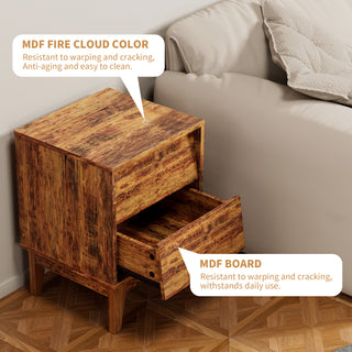 Sunvega Vintage-Style Bevel Design MDF Nightstand with Hidden Drawer Pulls