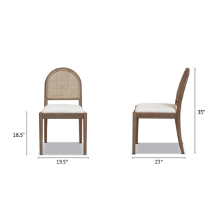 Sunvega Ivory White Boucle Cane Rattan Side Dining Chair Set of 2