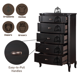 Sunvega Antique Taupe Finish 5-Drawer Chest with Felt-Lined Top and Cabriole Legs