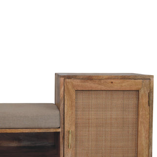 Sunvega Solid Mango Wood Bench Unit with Cushioned Seat and Storage Cabinet