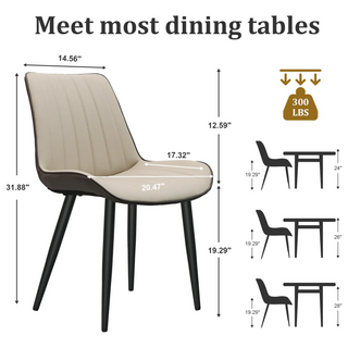 Sunvega Khaki Grey PU Leather Dining Chairs with Metal Legs for Kitchen Restaurant