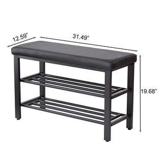 Sunvega 3-Tier Entryway Shoe Rack Bench with Comfortable Linen Cushion and Metal Mesh Shelves