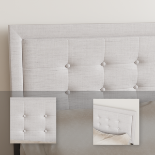 Sunvega Upholstered Queen Platform Bed Frame with Tufted Headboard and Wooden Slats