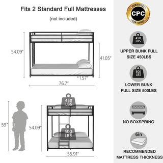 Sunvega Full over Full Metal Bunk Bed with Ladder Guardrails for Kids Adults