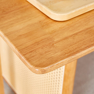 Sunvega Natural Solid Wood Dining Table with Imitation Rattan Legs for Dining Room