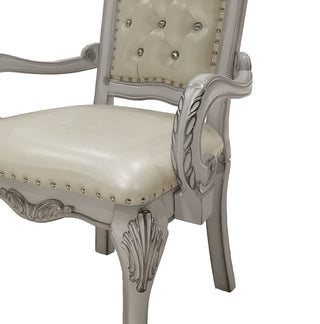 Sunvega Bone White Tufted Arm Chair Set with Carved Claw Legs and Button-Tufted Backrest