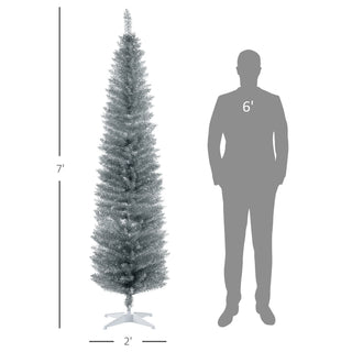 Sunvega Pencil Artificial Xmas Tree with Faux Snow Flocked Full Branch Tips Flame-retardant