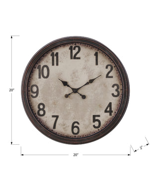 Sunvega 20 Inch Round Antique Brown Wall Clock with Non-Ticking Mechanism