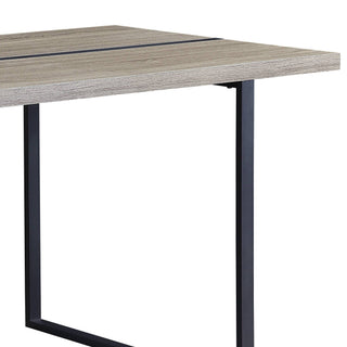Sunvega Grey Oak and Black 2-Shelf Dining Table with Modern Metal Inlay Trim