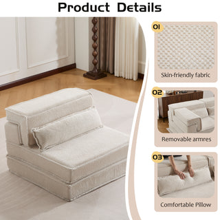 Sunvega Convertible Modular Sectional Mahjong Sofa Bed with Ottoman in Circle Fleece Fabric