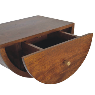 Sunvega Solid Mango Wood Wall Mounted Crescent Nightstand with Drawer