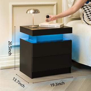 Sunvega Modern LED Nightstand with 2 Drawers Adjustable Lights for Bedroom Living Room