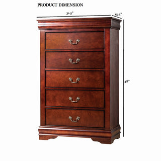 Sunvega Dark Cherry Finish Transitional Chest with English Dovetail Drawers and Bracket Legs