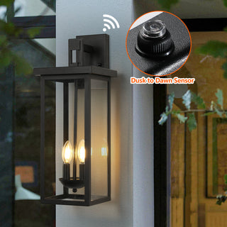 Sunvega Modern Black Metal Frame Clear Glass Outdoor Wall Lanterns Sconces