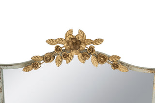 Sunvega Large Rectangular Full Length Mirror with Distressed Ivory Frame and Gold Floral Crown