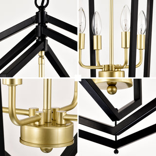 Sunvega 4-Light Matte Black and Gold Modern Industrial Chandelier for Dining Room