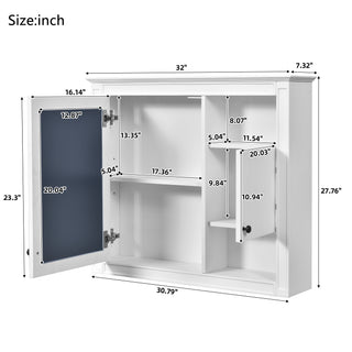 Sunvega Wall Mounted Bathroom Mirror Cabinet with 3 Adjustable Shelves Over Toilet